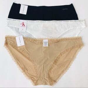 New! Calvin Klein 3 Pack Bikini Hipster Tan Black White Panties Bundle Set